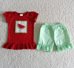 Summer watermelon Outfits toddler girls Clothes Baby Short Sleeves Top Shorts Kids Clothing Wholesale boutique sets