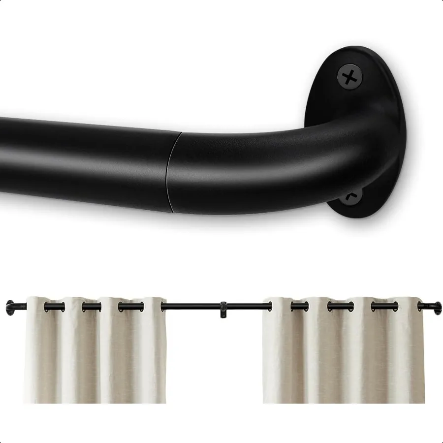 

Black Curtain Rod For Windows Blackout Adjustable Wrap Around Curtain Rods for Bedroom 1 Inch Diameter Heavy Duty Curtains Rods