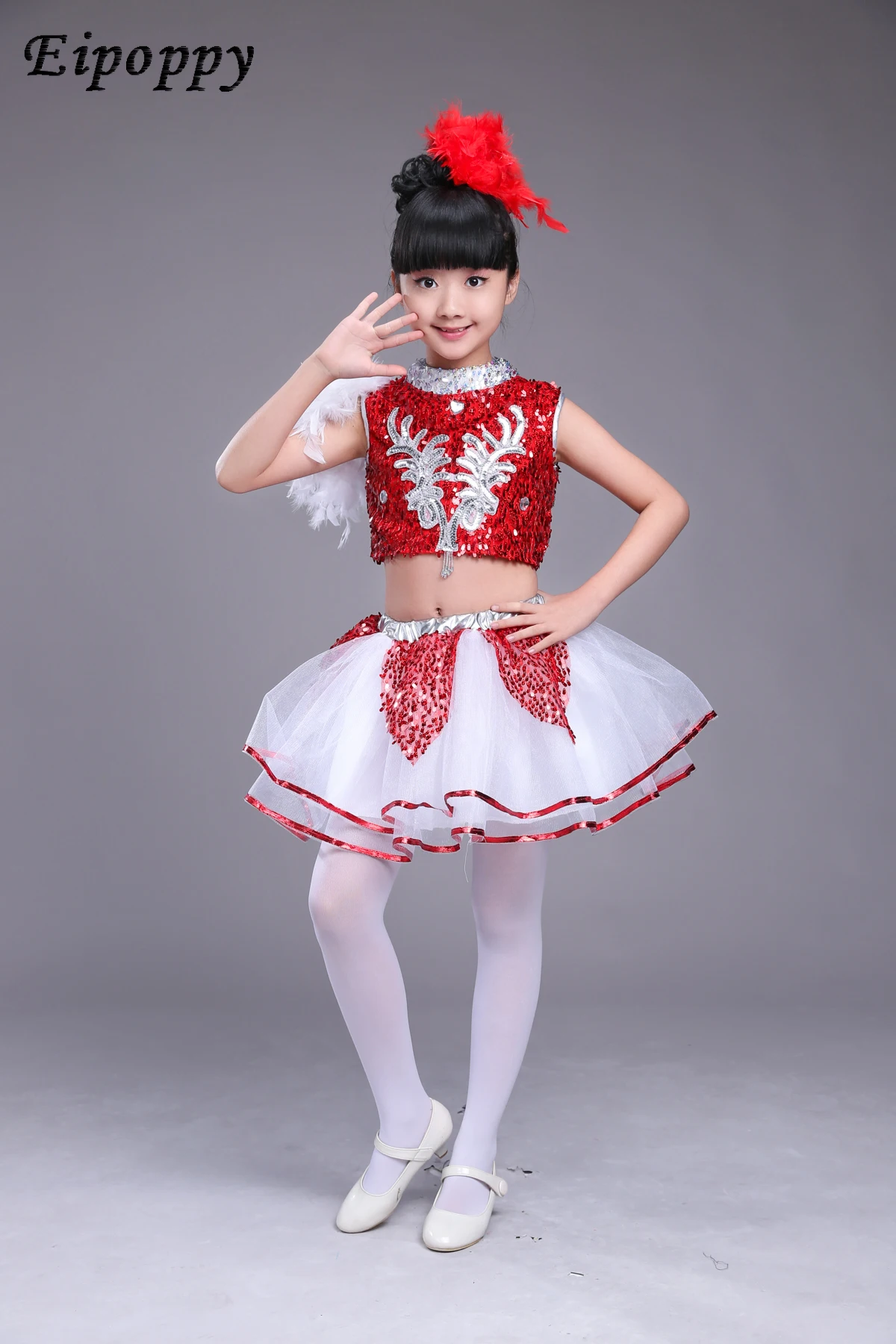 어린이 스팽글 재즈 의상, 여아 모던 재즈 댄스 의상, 아기 푹신한 스커트, 캣워크 의상