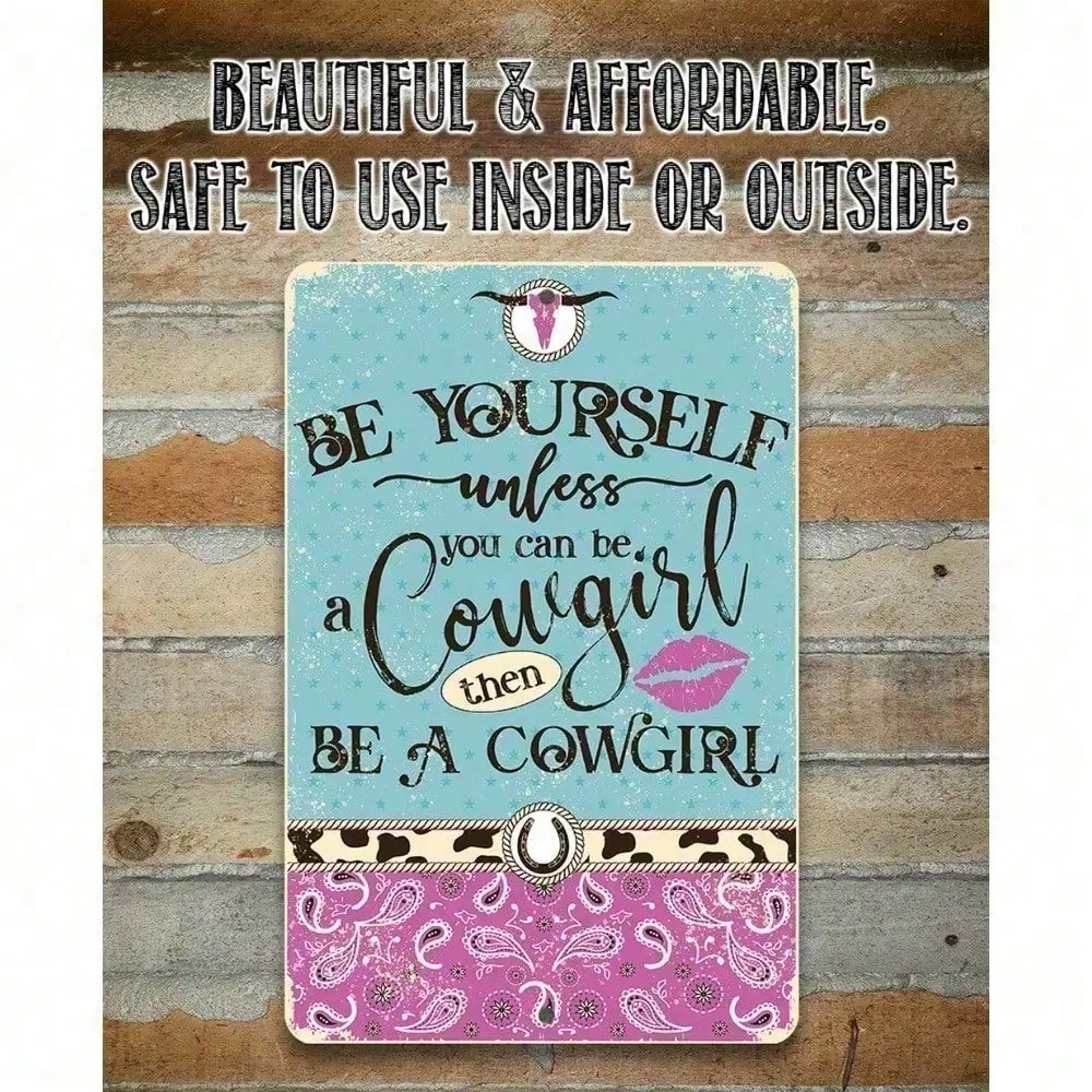 CIFBUY Be Yourself Unless You Can Be A Cowgirl Funny Aluminum Wall Art Waterproof Durable Metal Sign for Bedroom She Shed Decor