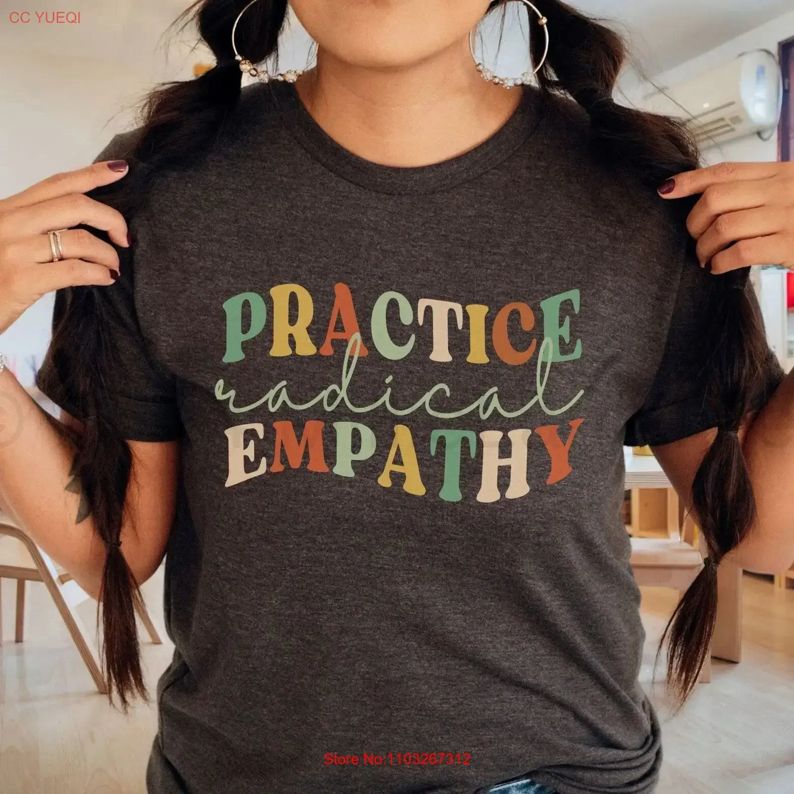 T-shirt Rétro Empathie pour Enseignant 'Pratiquez l'Empathie Radicale' Maman Justice Sociale Sa Valeur Appréciée Mode Vintage Lavée pour Homme