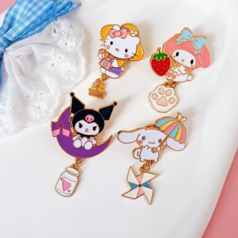 Sanrio minha melodia kuromi olá kitty anime periférico dos desenhos animados bonito metal crachá broche mochila pingente feminino coração festival presente
