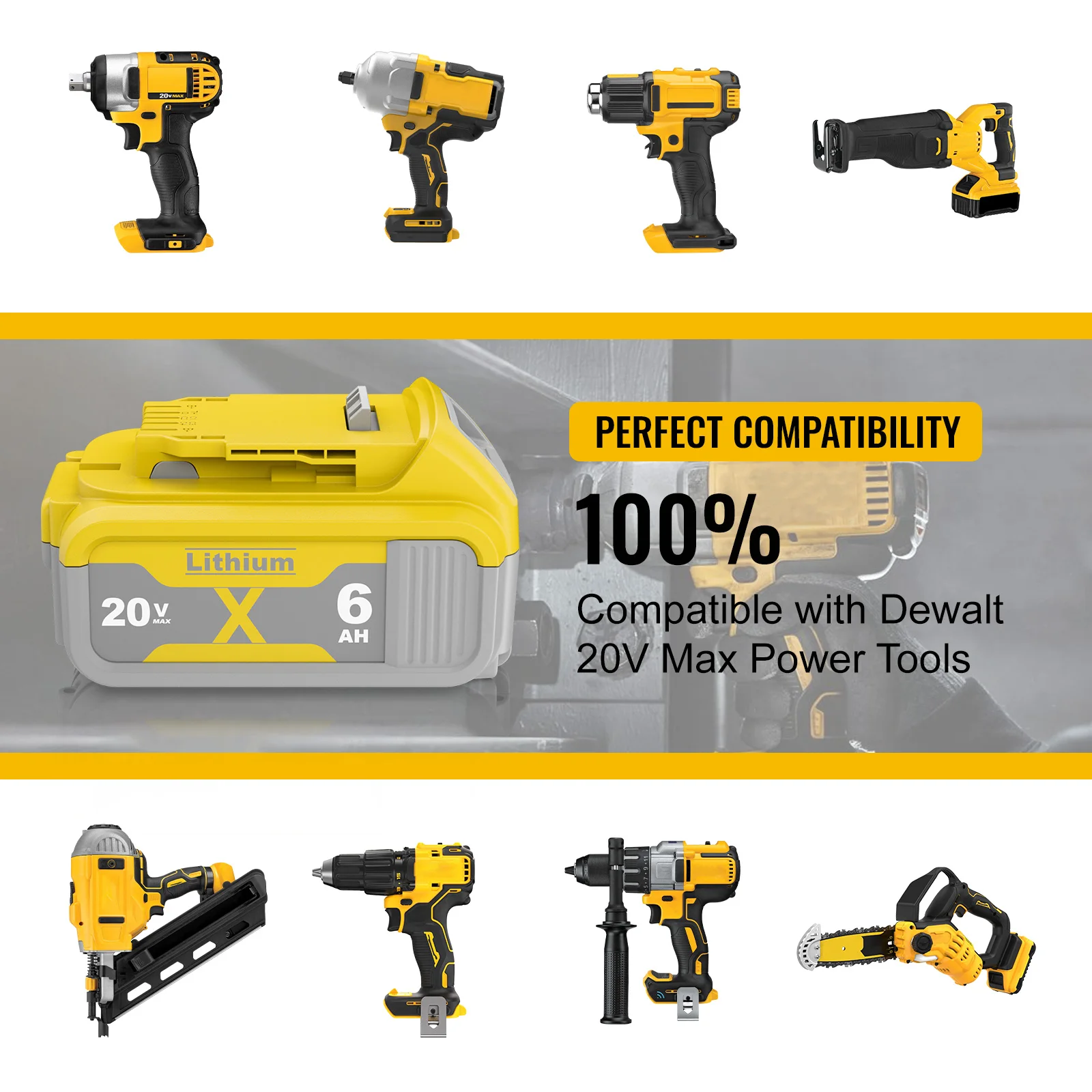 Powtree 4000/6000mAh 18V/V para Dewalt Ferramenta De Poder Da Bateria para DCB180 20 DCB181 DCB182 DCB201 DCB201-2 DCB200 DCB200-2 DCB204-2