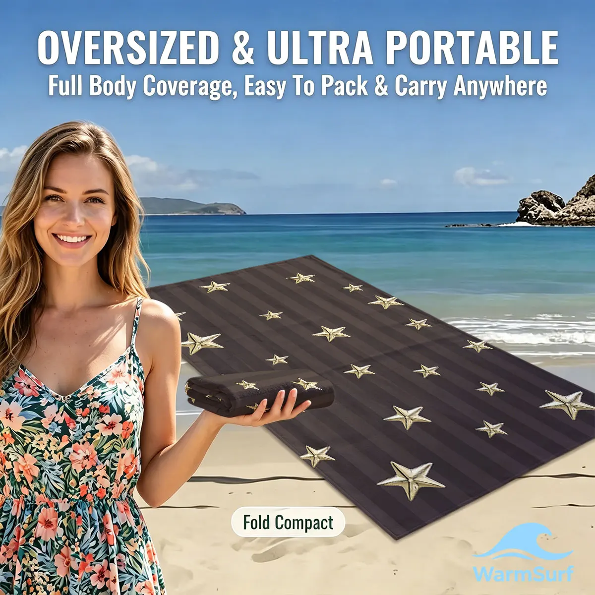 

Gold Star Stripe Beach Towel Sand Free Quick Dry Absorbent Thin Compact Towels for Swimming Pool Camping Beach Accessories
