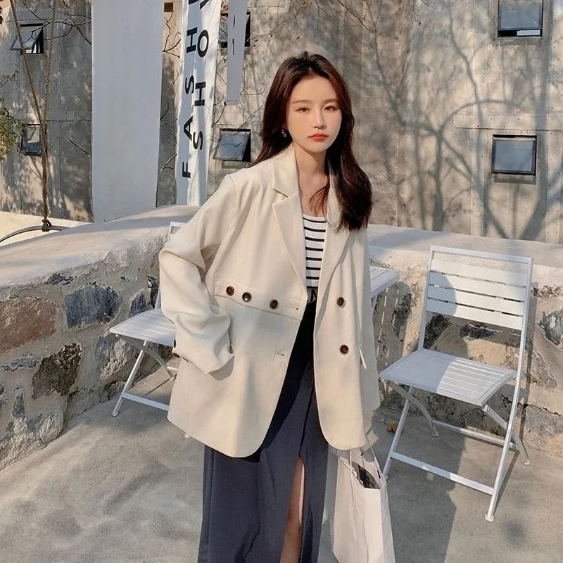 2025 Trendy Women's Loose Blazer Spring Autumn UK Style Designer Sense Minimalist with Pockets Smart Casual High Quality