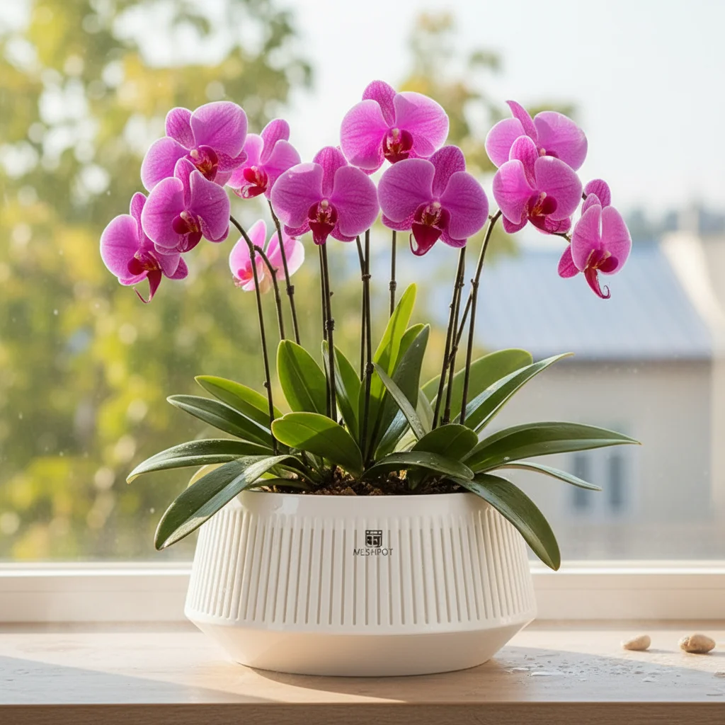 Orchideentopf mit Löchern, Kunststoff-Blumentopf, dekorativer Orchideen-Pflanztopf mit Drainagelöchern und Untersetzer zur Förderung der Luftzirkulation – Detail 1