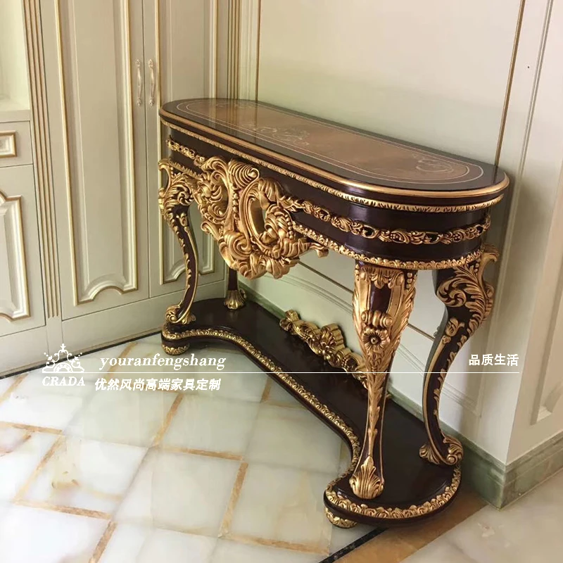 European-Style Luxury Lobby Console Tables French New Classical Solid Wood Carved Gold Painted