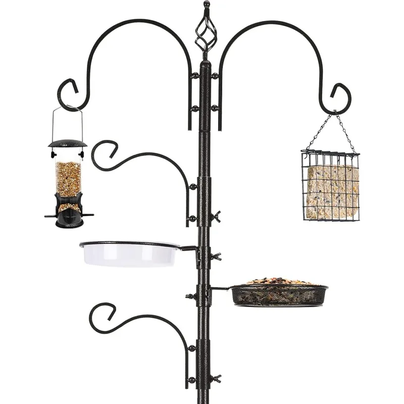 Bird Feeding Station Pole Wild Bird Feeder Hanging Kit Planter Hanger Multi Feeder Hanging with Metal Suet Feeder Bird Bath