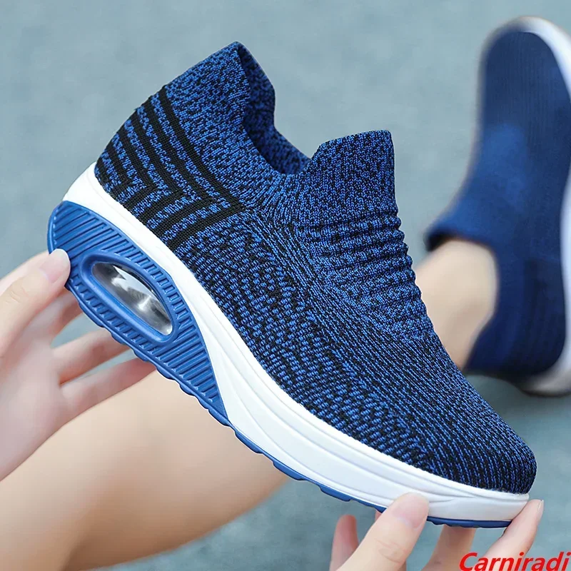 New Style Socks Flying Weave Big Size 35-42 Walking Shoes Women Breathable Casual Sneakers Ladies Slip-on Wedges Loafers Shoes