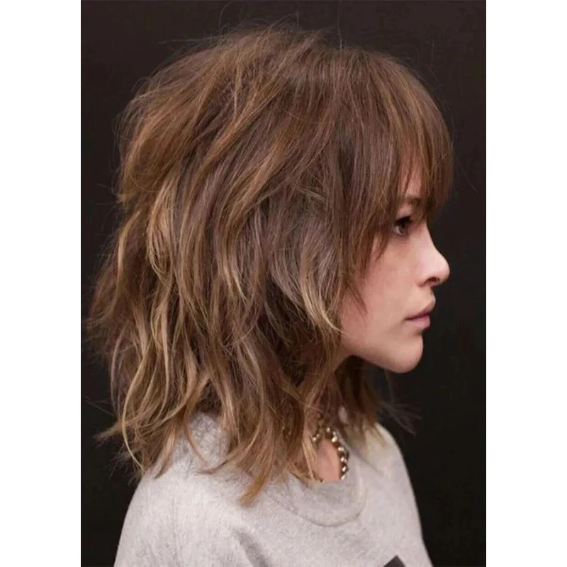 100% Hair New Fashion Women's Natural Brown Wavy Wigs 14 Inch