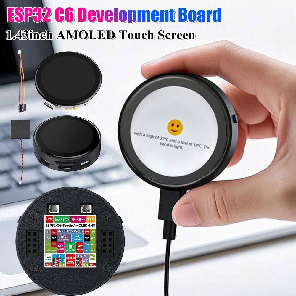 DeepSeek AI صوت الدردشة روبوت ESP32 C6 مجلس التنمية 1.43 بوصة AMOLED شاشة تعمل باللمس مستديرة مساعد المنزل الذكي ل Xiaozhi #1