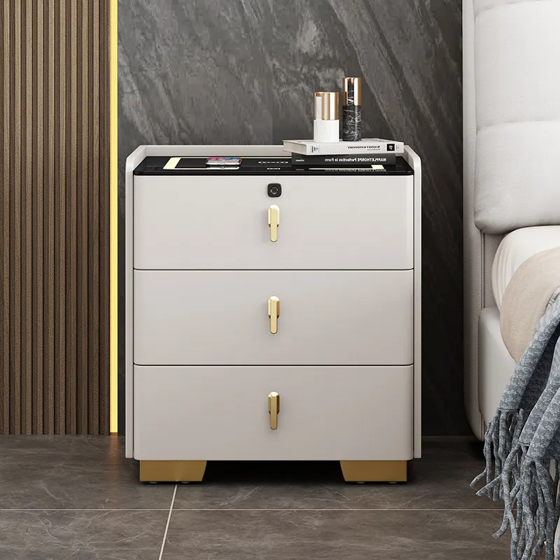 OEM Smart Bedside Table with Integrated Wireless Charging Safe Multifunctional Audio System Fingerprint Lock Bedroom Home Use