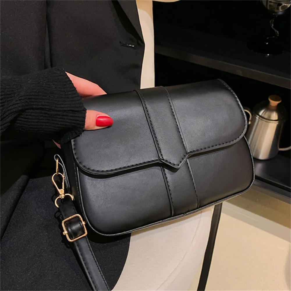 Trendy Saddle Shoulder Bag Women PU Leather Crossbody Bag Simple Solid Color Flap Messenger Bag Designer Handbags Pouch