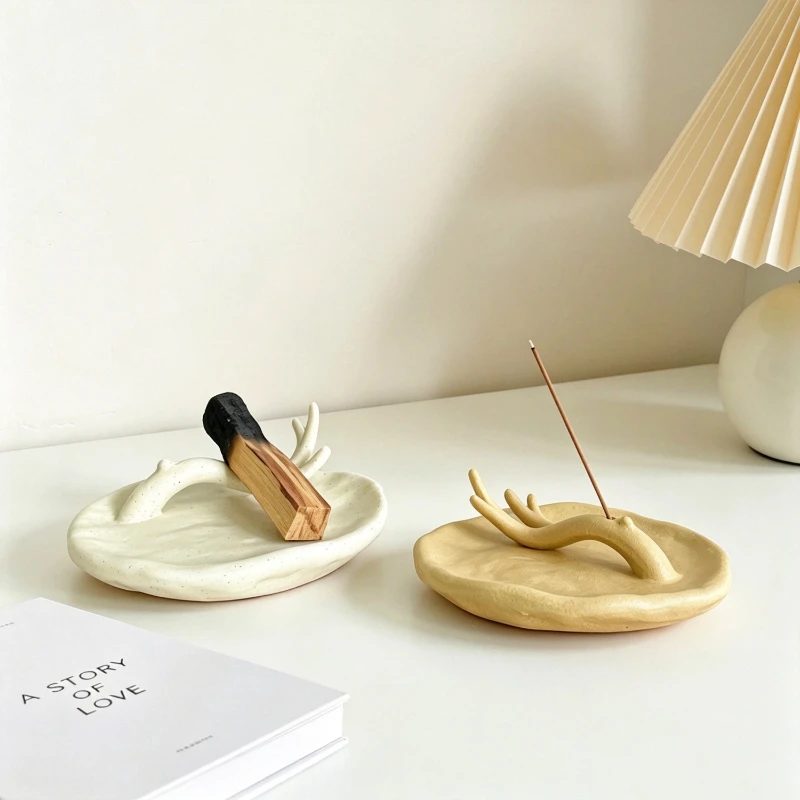 Nordic style ceramic incense stick holder,holy wood burning plate,household incense base,multifunctional tray,desktop decoration