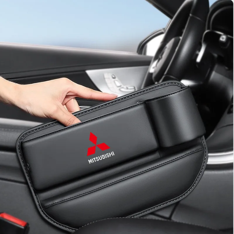 Leather Car Seat Gap Filler Side Storage Box with Cup Holder for Mitsubishi Lancer 9 Ex Evo ASX L200 Colt Pajero Sport Auto