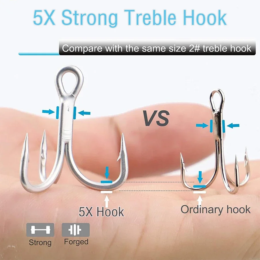 Saltwater Treble Hooks 2# 4# 6# 8# 10# Large Size 5X Strong Triple Fishing Hook for Big Game Trout Bluefish Salmon Kingfish30PCS