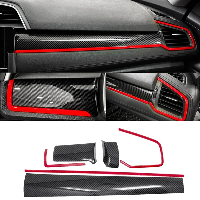 Guarnição da tampa do painel do console do carro da fibra de carbono, adesivos decorativos para Honda Civic 10Th 2016-2021, 9pcs