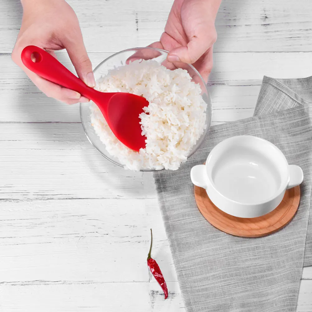 

1Pcs Non-Stick Silica Gel Rice Spoon Standable Easy to Clean Portable for Home and Restaurant Red Rice Spoon Kitchen Supply