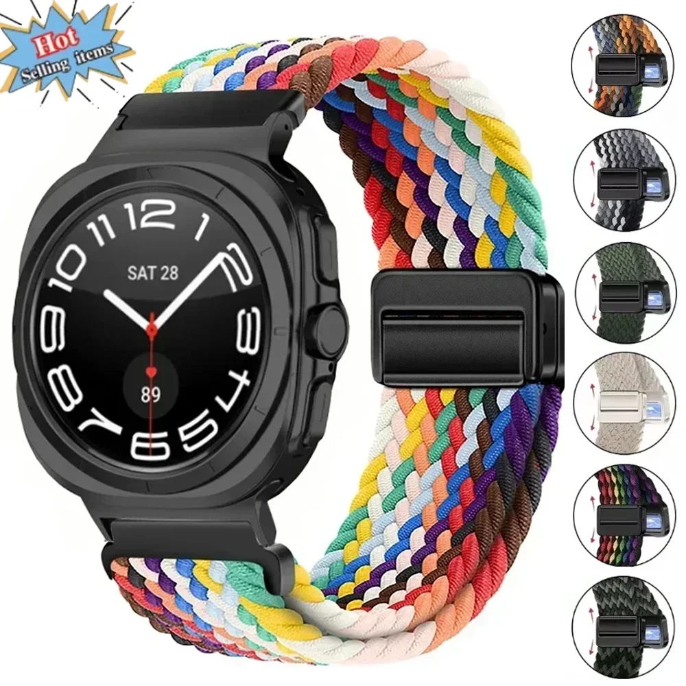 Nylon geflochtenes Schlaufenarmband für Samsung Galaxy Watch Ultra 2025, 47 mm, Metall-Magnetarmband, Galaxy Watch 7/8 Ultra 47 mm