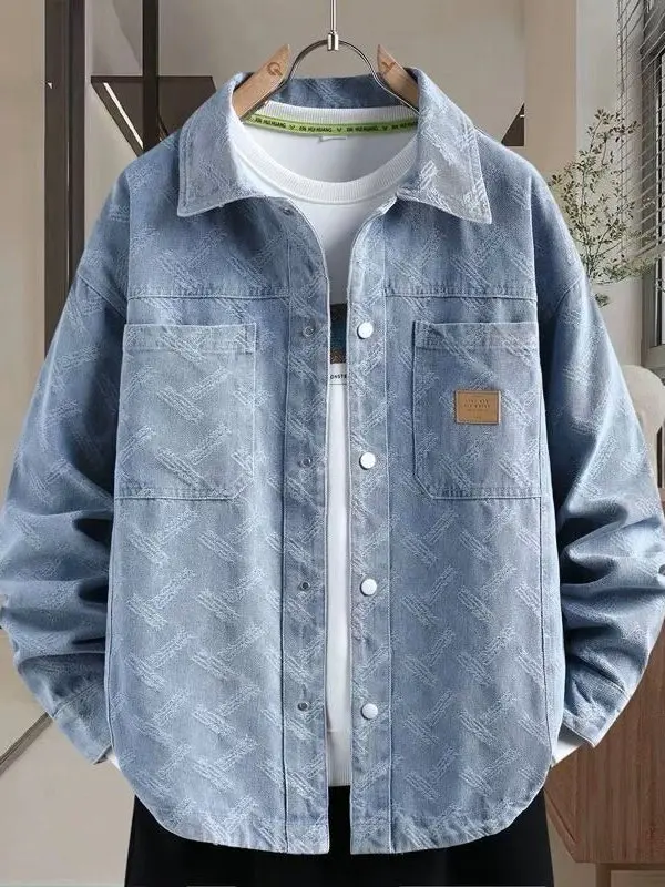 Loose Fit Men's Denim Jacket Casual Style Turn-down Collar Trendy Shirt Jacket Comfortable Wearing Experience for Autumn