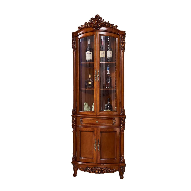 

American triangular cabinet, all solid wood wine cabinet with lamp, restaurant double door