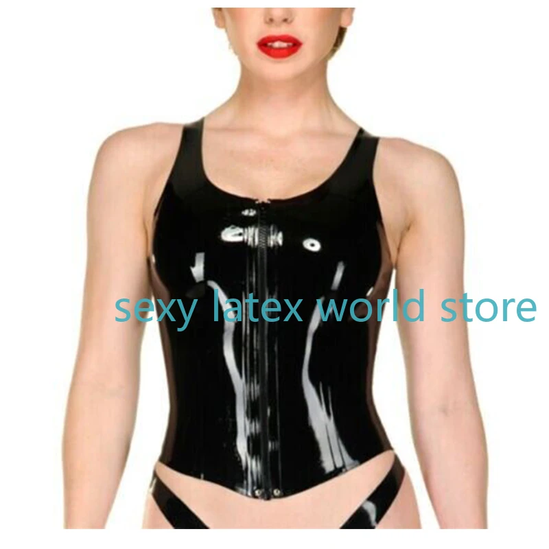 

Latex Gummi Female Tops Sleeveless Rubber Vest Slim Front Zip Sexy Fit Customize 0.4mm for Women