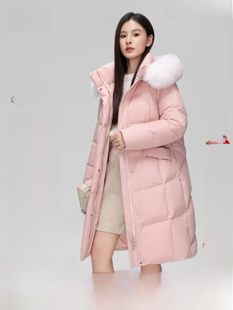 

Snow Flng 2026 Spring New Long Thiened Fur Collar Detachable Cap Women's down Jaet Sweet Sle Princ Faionable