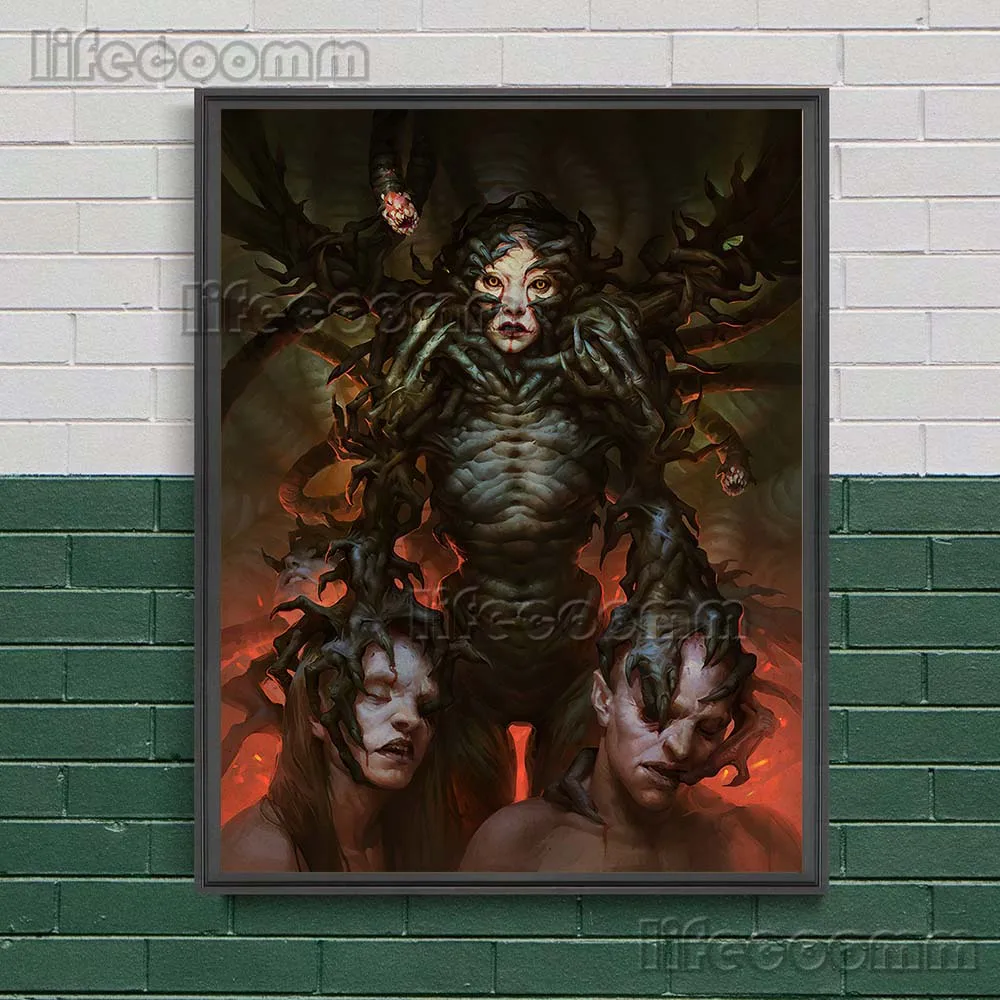 Plakat Artystyczny Element Demon i Wiedźma \"Przynosz mi do piekła\", Wampirzycza Modlitwa i Złe Duchy, Obraz na Płótnie, Dekoracja Ścienna