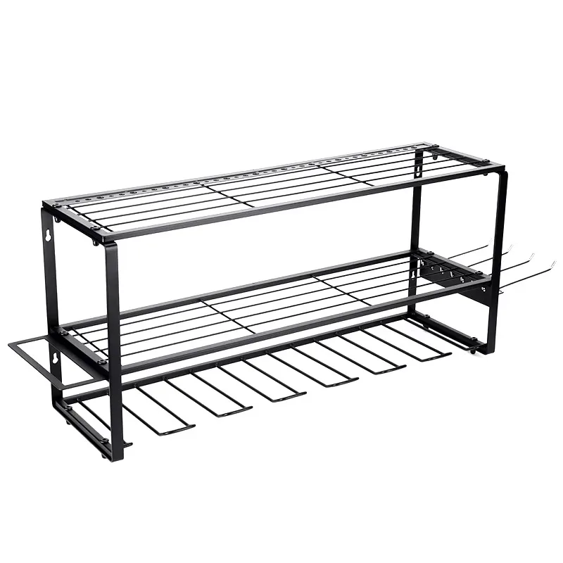 مخصص الثقيلة الطاقة 3 طبقة أداة المنظم جدار جبل المعادن المرآب الرف 7 الحفر شماعات تخزين الرف