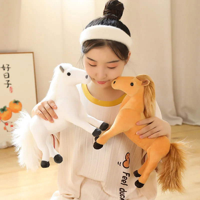 32X28CM New Horses Plush Toy Stuffed Soft Animal Dolls Real Life Mustang Pillow for Children Kids Creative Birthday Decor Gifts