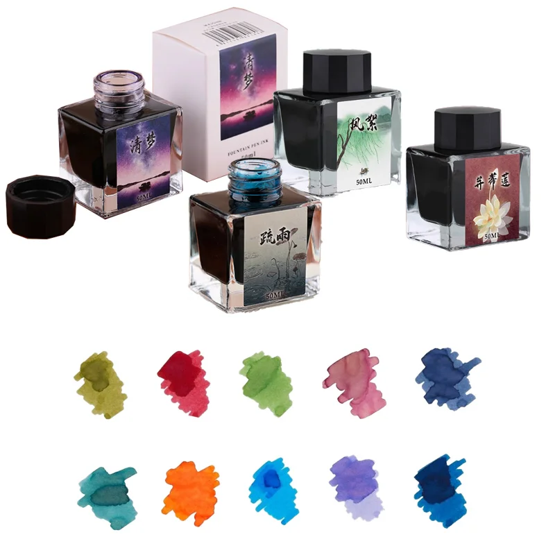 50ml Colored Fountain Pen Ink Non-carbon Not Easy To Block Pen for Office Writing Painting Illustration Calligraphy Exercises