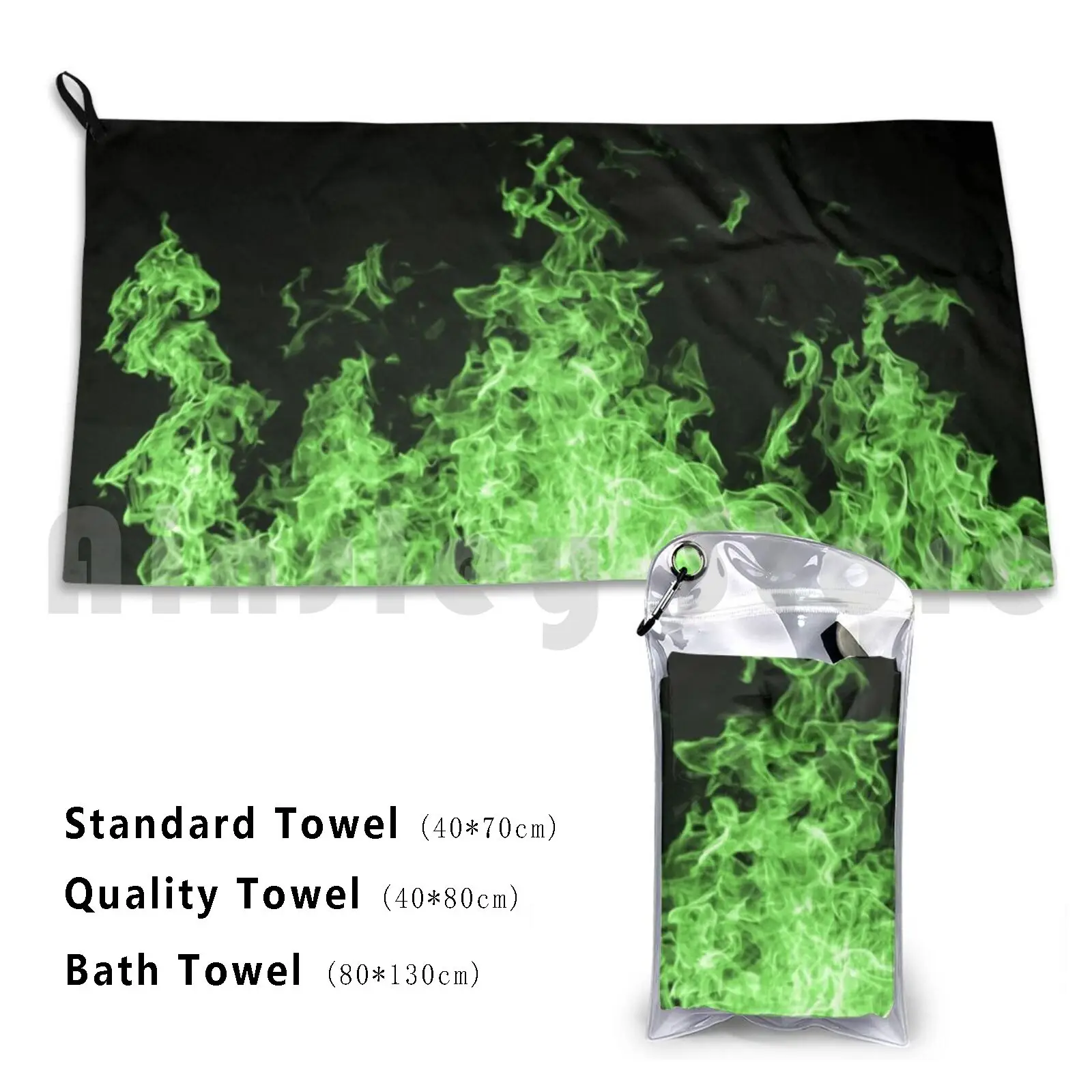 Real Green Flames Bath Towel Beach Cushion 2947 Billie Real Fire Belly Ache Bellyache Burning Vsco Girl Tumblr