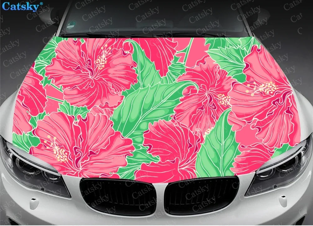 Tropical Blooming Hibiscus Car Hood Vinyl Stickers Wrap Vinyl Film Engine Cover Decals Sticker on Car Auto Accessories