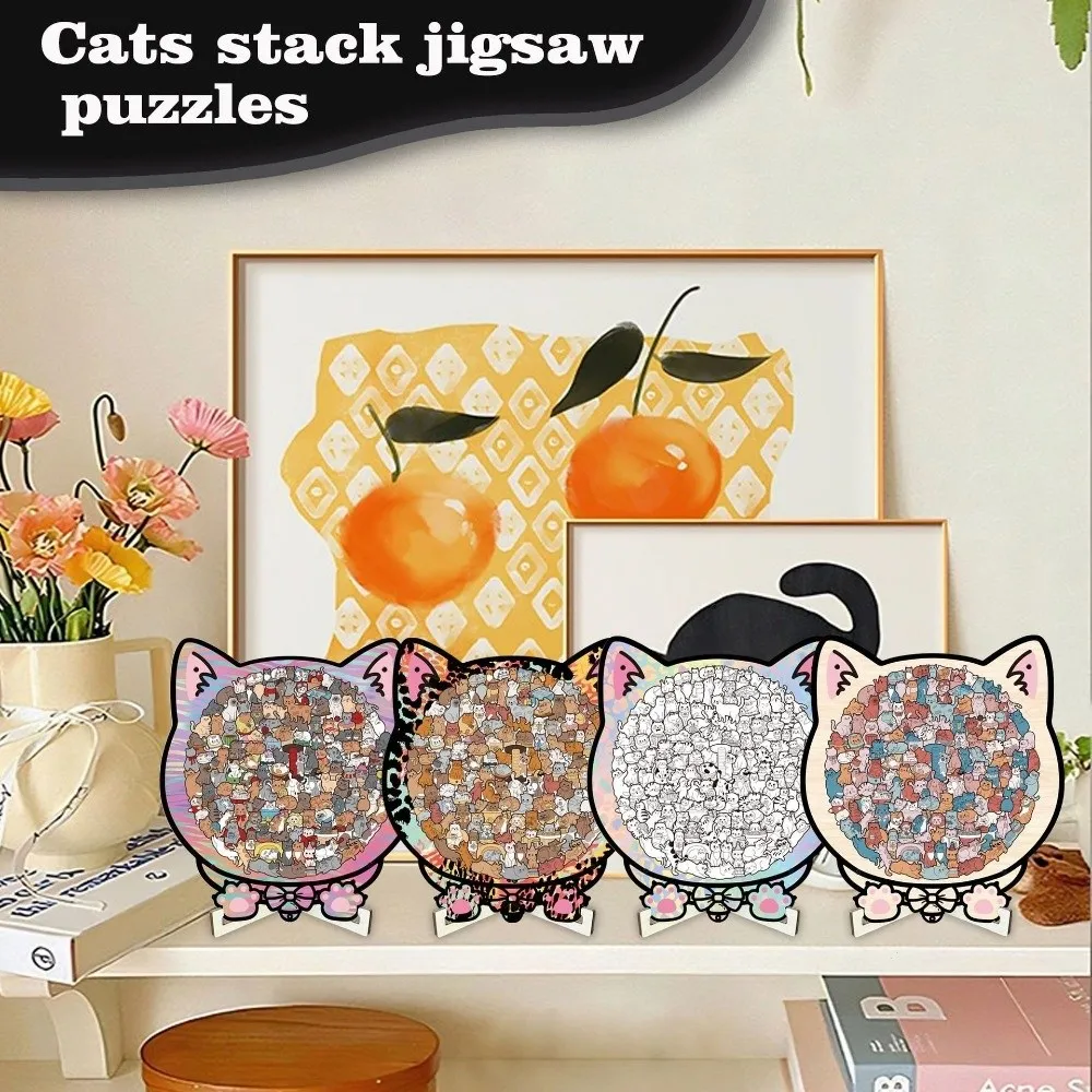 Rompecabezas en forma de gato de color Morandi de 135 piezas con marco de silueta de gato Rompecabezas de madera de gato de color macarrón