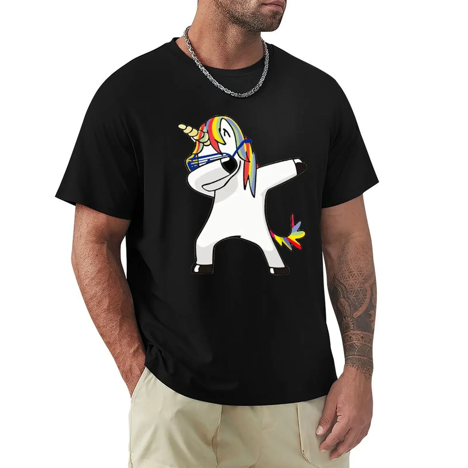 Funny Dabbing Unicorn Hip Hop T Shirt Harajuku Short Sleeve T-shirt 100% Cotton Streetwear Short Sleeve Birthday Summer T-shirt