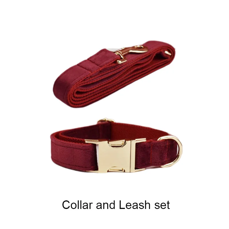 Conjunto de collar y correa de terciopelo para perro con placa_voghion.com