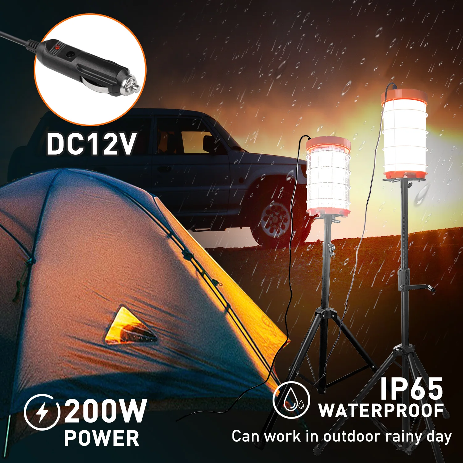 200W Led Work Light DC12V Portable Work Balloon Lamp Camp Light For Camping Tripod Led Work Light With Collapsible Stand view 6