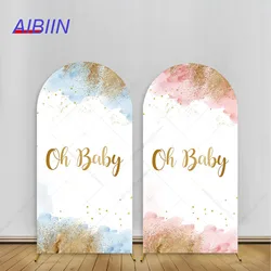 Oh Baby Shower Arch Backdrop Cover Watercolor Pastel Cloud Gold Glitter Photography Background Blue Boy Pink Girl Party Decor