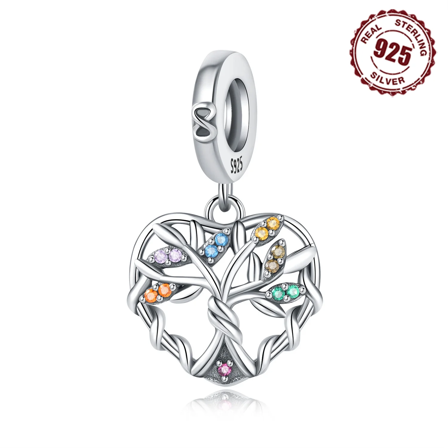 

925 Sterling Silver Colorful Family Tree Pendant Bracelet Charms Fit Bangle For Women Jewelry Party Fine Gifts DIY Accessories