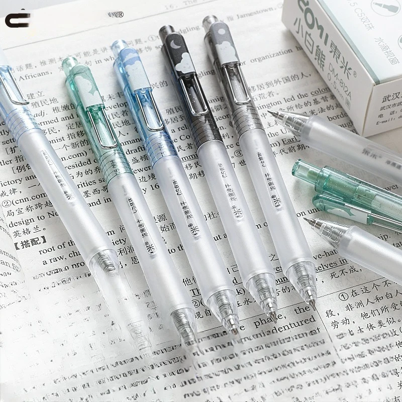 

12PC Neutral Pen Little Bear Press Neutral Pen Cute Cartoon Thick Black Speed Dry Brushing Test Pen 0.5 Black Pen Double Beads