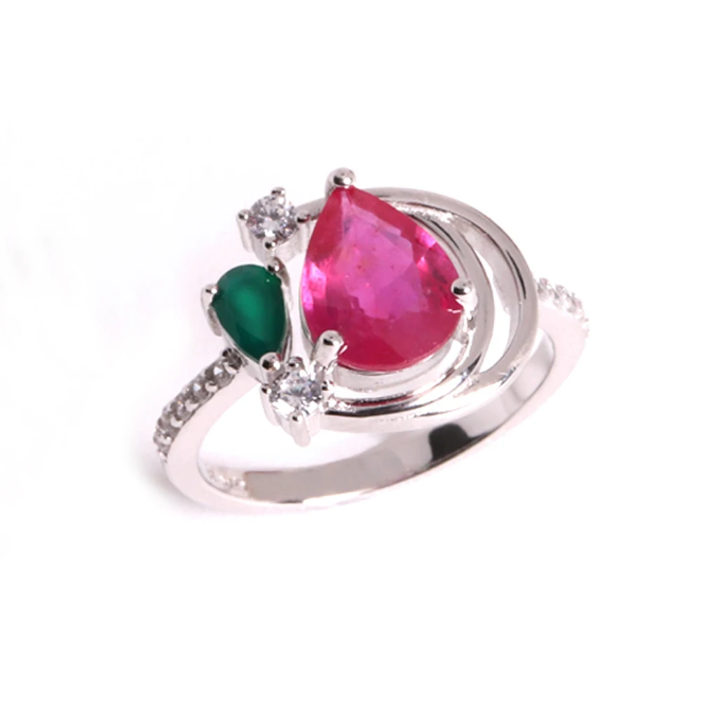 

Noble and elegant natural filled ruby with green agate sterling silver ring for women's engagement & anniversary & banquet wear