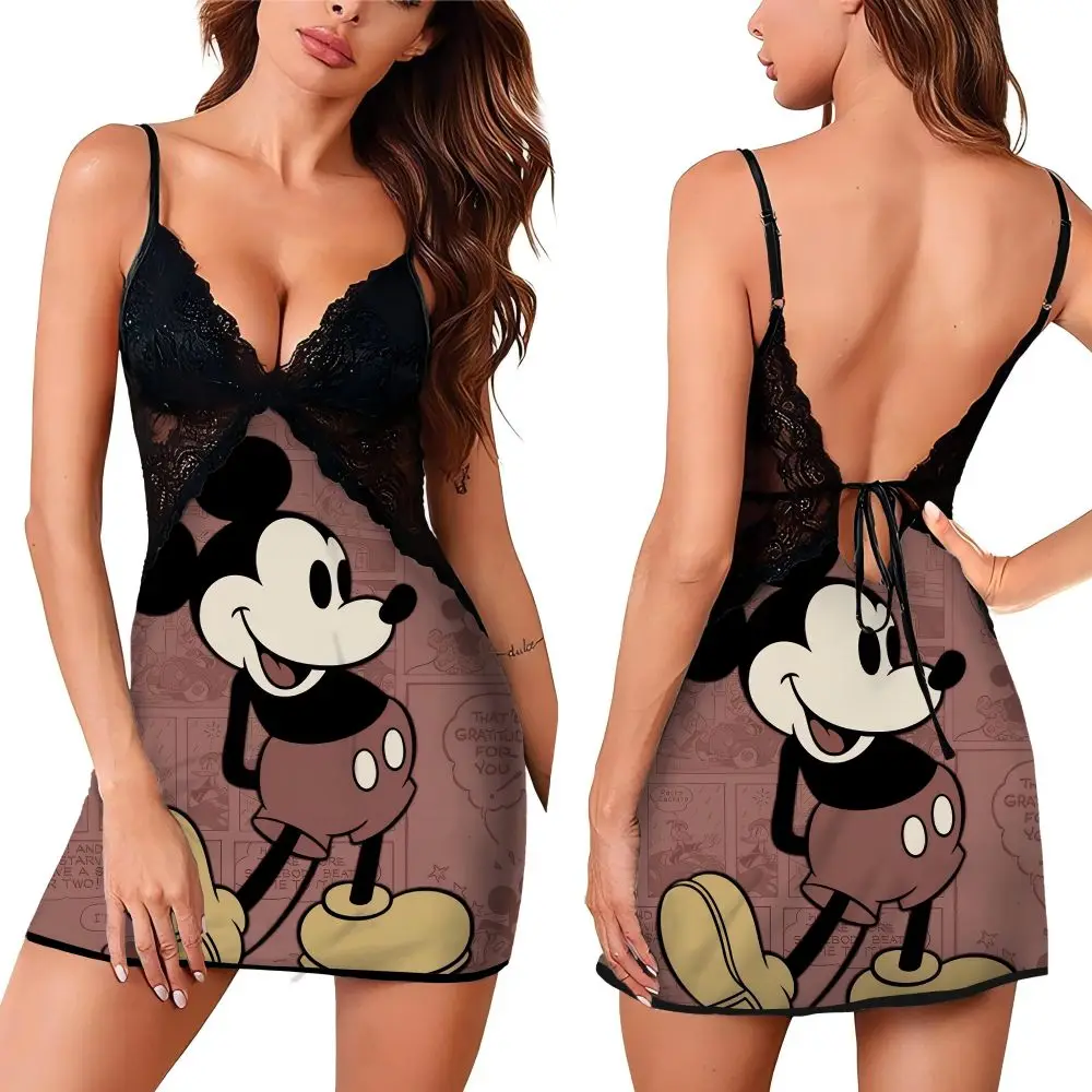 

2024 Chic Comfortable Summer Pajama for Women Sexy Charming Female Sleepdress Disney Cartoon Pattern Print Women's Nightwear