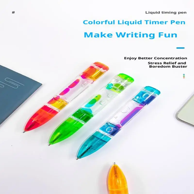 قلم فقاعات الحركة السائلة - قلم حبر جاف قابل للسحب، 6 ألوان، كتابة خالية من التوتر لتخفيف القلق، قلم استرخاء رائع للدراسة/المكتب