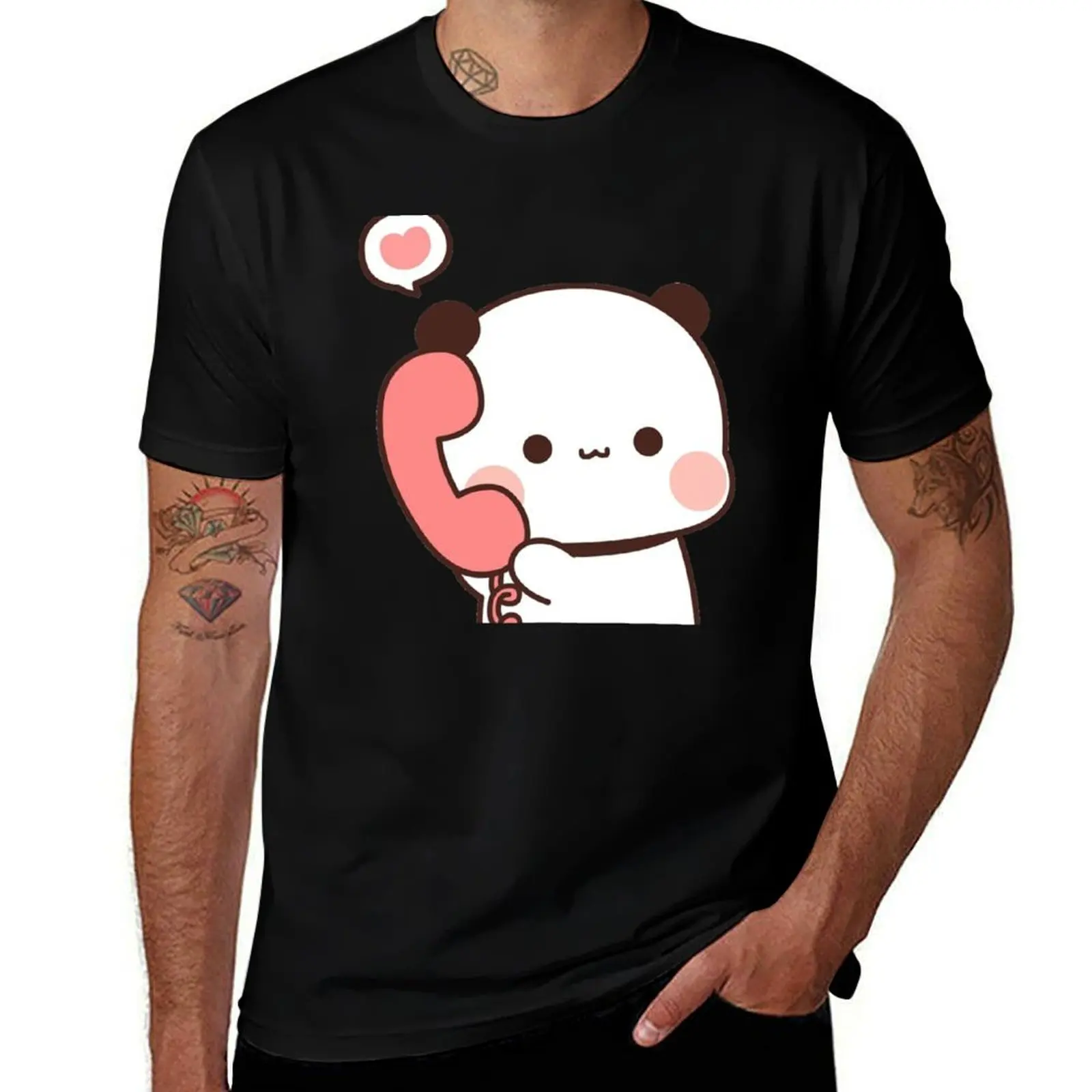 

Bubu Is Receiving A Call From Her Dudu, Cute Panda Bear Couple Bubu and Dudu T-Shirt quick drying mens vintage t shirts