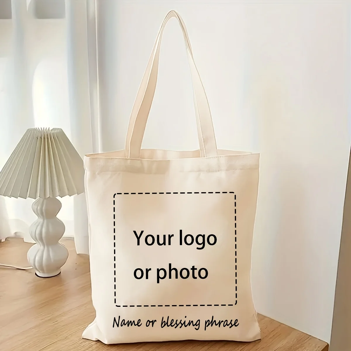 Minimalist Customizable Image and Text Solid Color Shoulder Bags Reusable Tote Bags Shopping Bags for DIY Crafts Art Projects