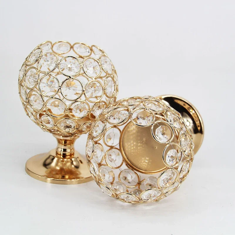 z High Quality European Wrought Iron Electroplated Metal Crystal Gold Candlestick Holder