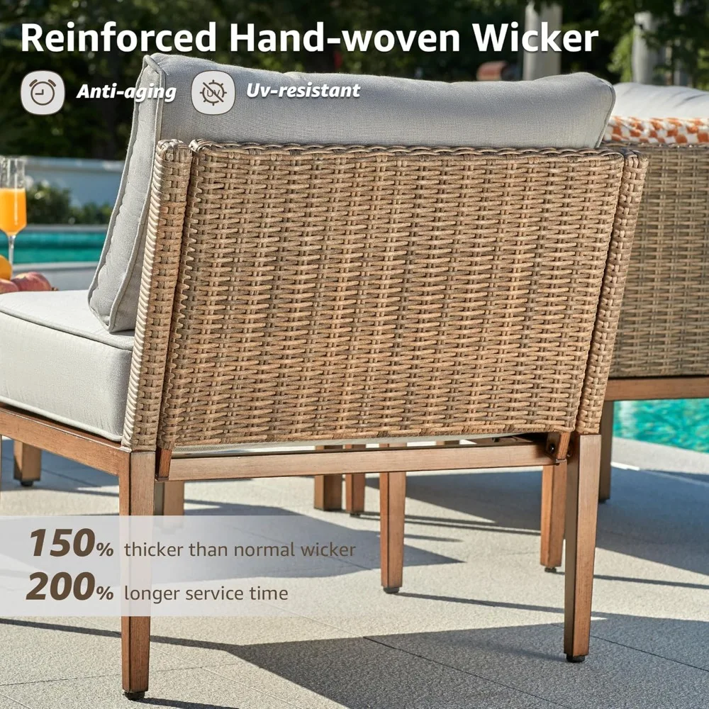 5-teiliges Terrassenmöbel-Set aus Korbgeflecht, Outdoor-Sofa, Rattan-Couch, Allwetter-Gesprächsset für den Außenbereich mit Metalltisch
