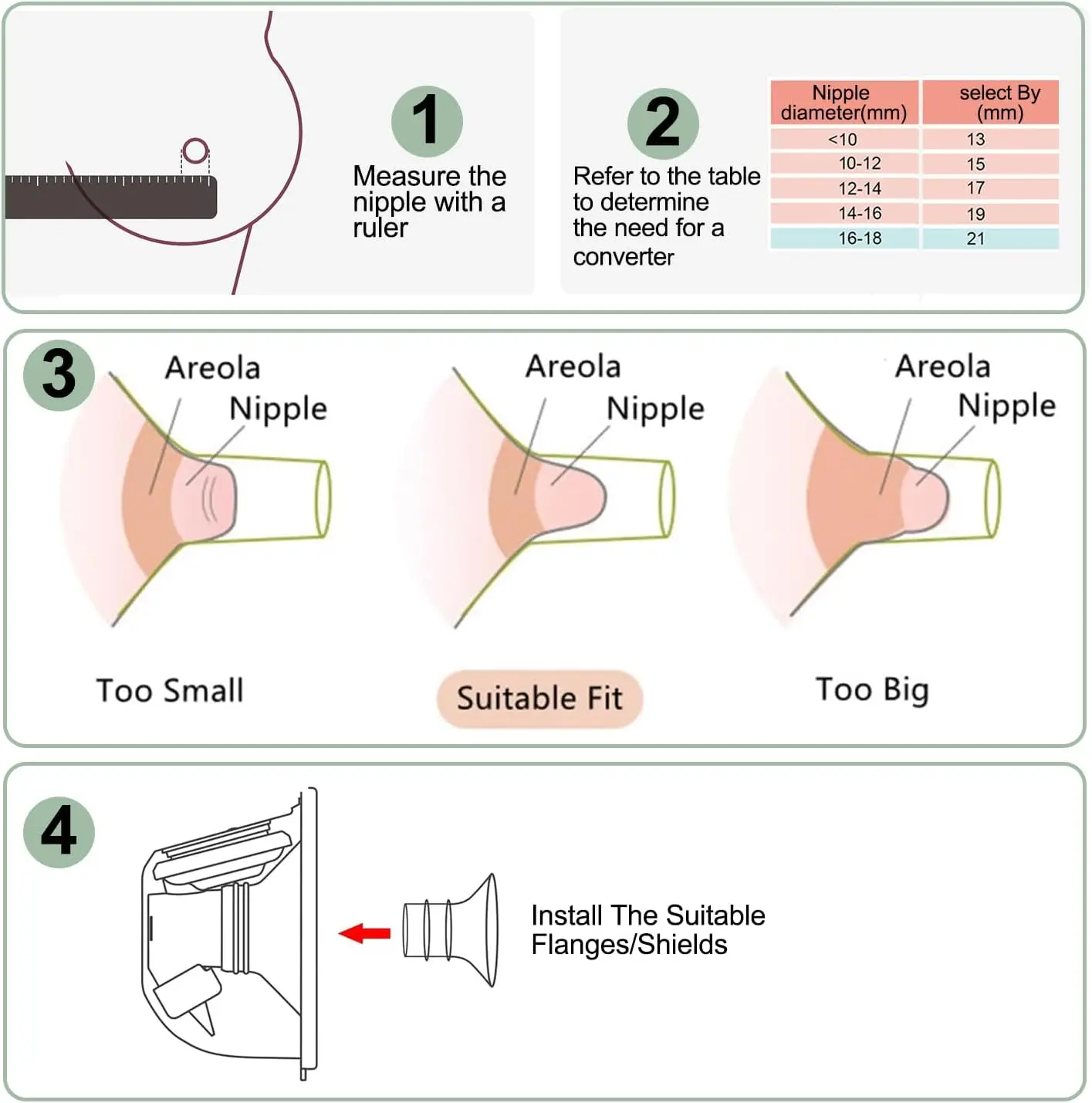 Inserções de Flange de Silicone Wearable para Medela Spectra TSRETE Momcozy Breastpumps, 13 15 17 19 21mm, 10pcs