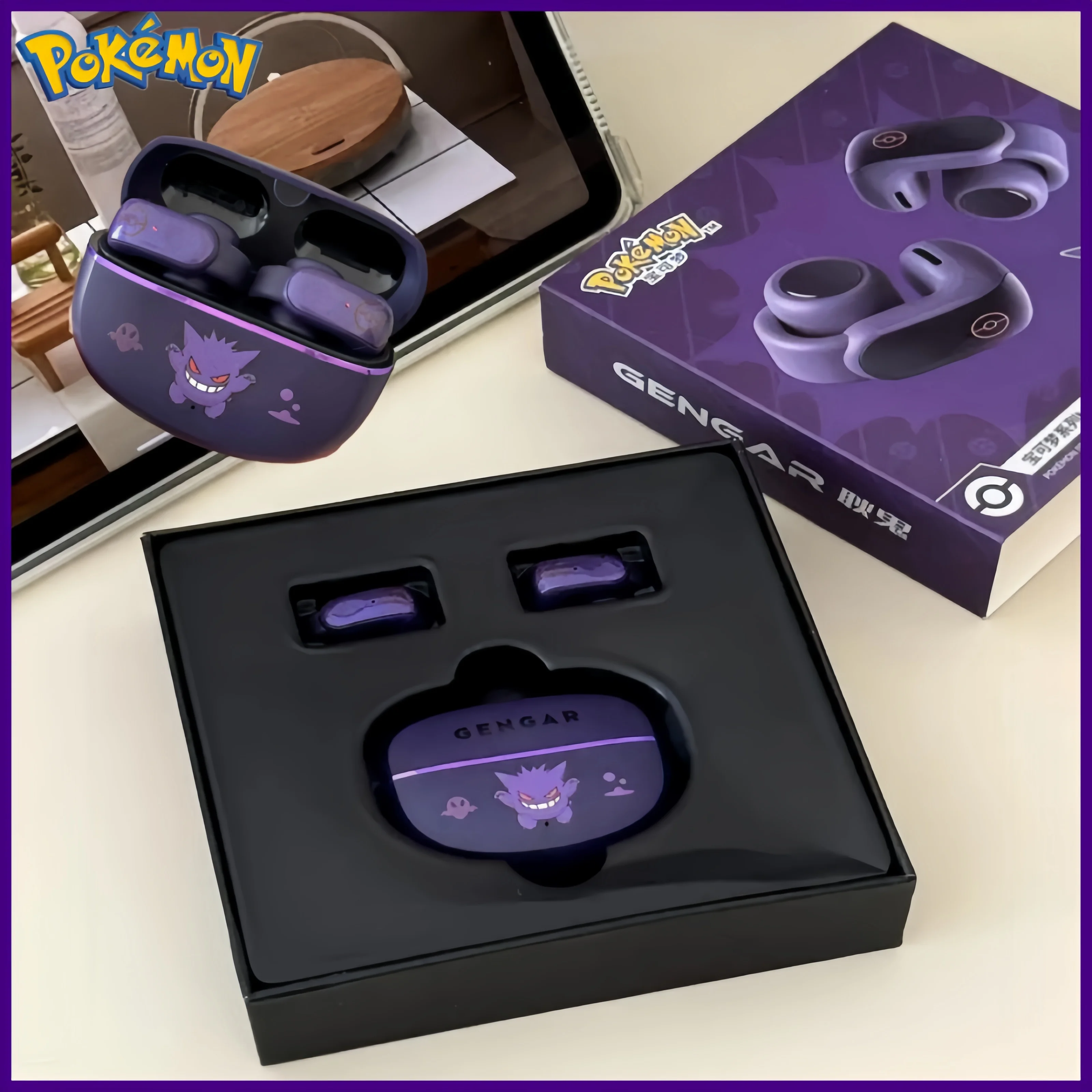 

Новинка 2025 года, Gengar Pokemon, аниме, Bluetooth-гарнитура, зажим для ушей, стиль, не уменьшение, Hi-Fi стерео игры, беспроводные спортивные наушники, модный подарок