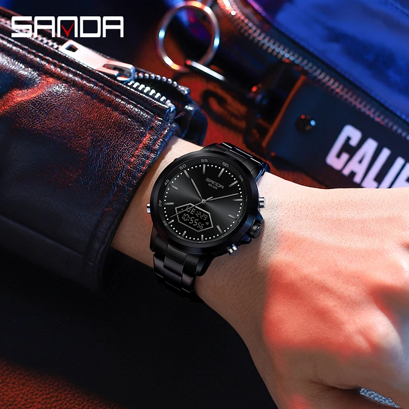 SANDA 3301Sport Watch Men Small Dial Boys Girls Students LED Digital Watches Military Waterproof Dual Display Wristwatch Relogio